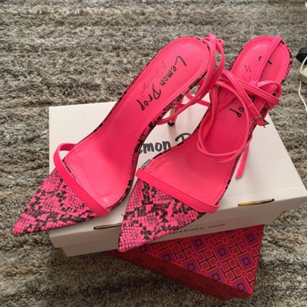 Pink snake skin high heels